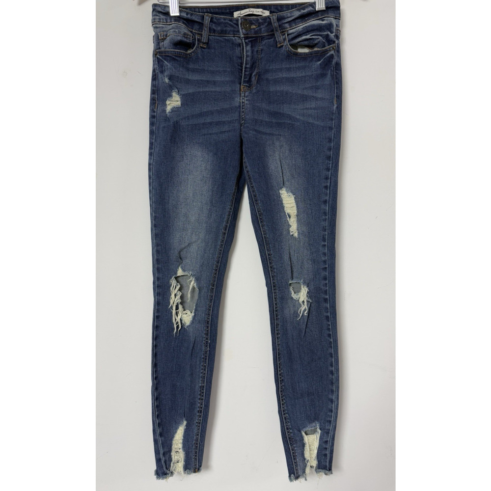 American Rag Cie Distressed Skinny Jeans Blue Solid Denim Size 7